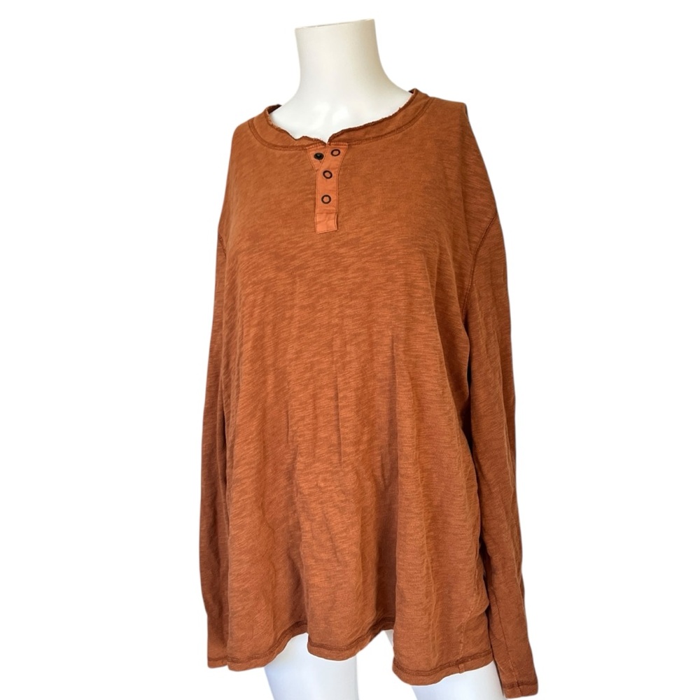 Lucky Brand Henley Burnt Orange Knit Pullover Washed & Worn Mens Size XL
